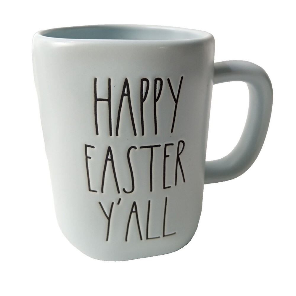 Rae Dunn HAPPY EASTER Y'ALL Mug Blue Ceramic Coffee Cup Artisan Magenta
